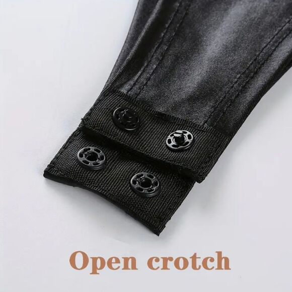 Black Wet Look Halter Lace-Up Bodysuit #9 - Picture 5 of 7